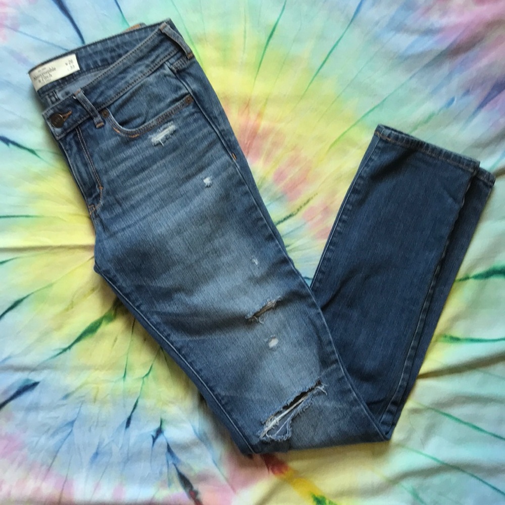 A&F Medium Wash Distressed Jeans